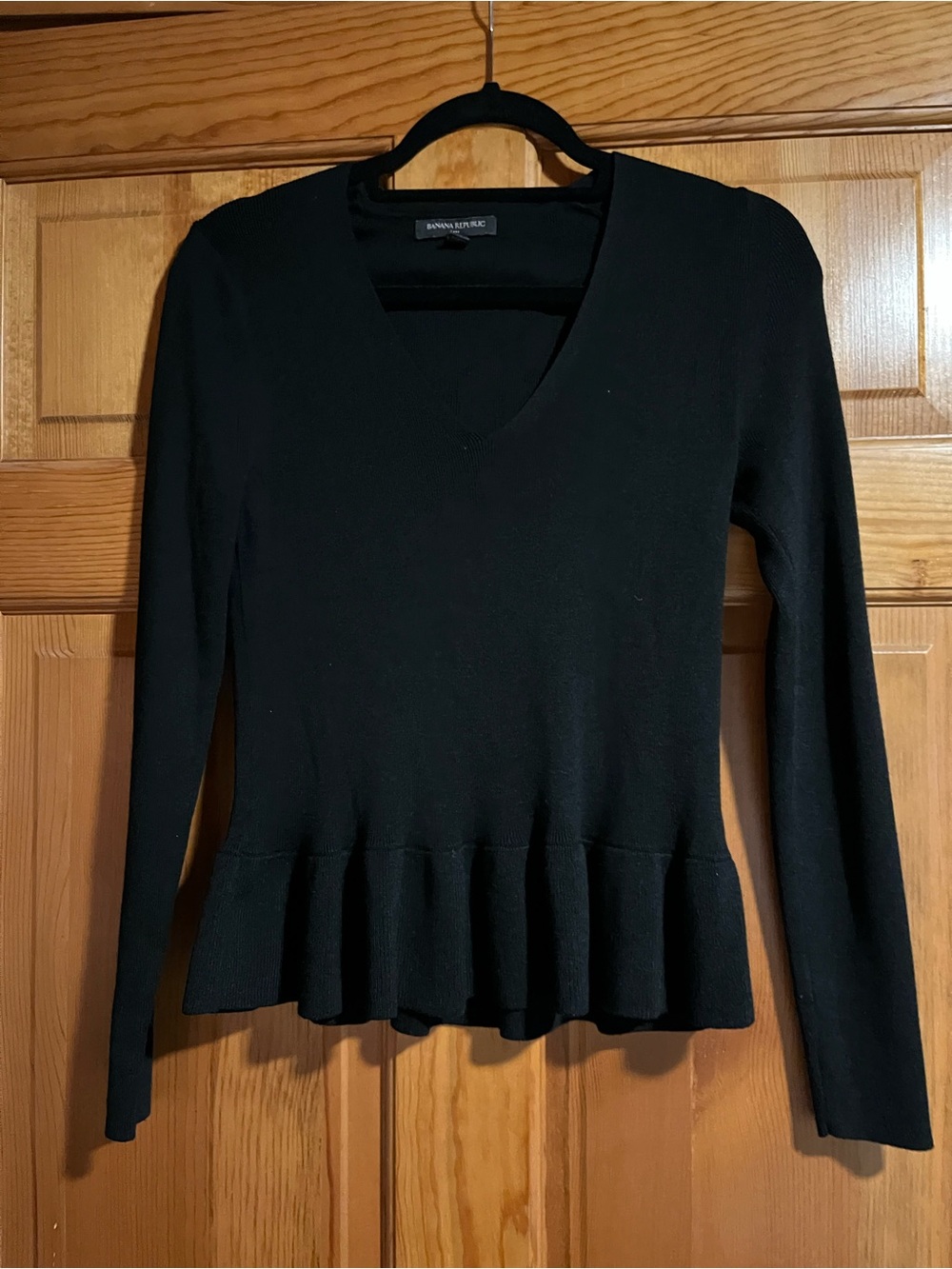 Banana Republic Black Pleated Peplum Sweater Top XS